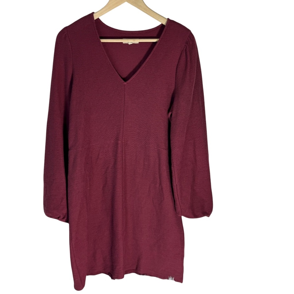 Madewell Burgundy Rib Knit Balloon Sleeve‎ Sweater Dress Sz L